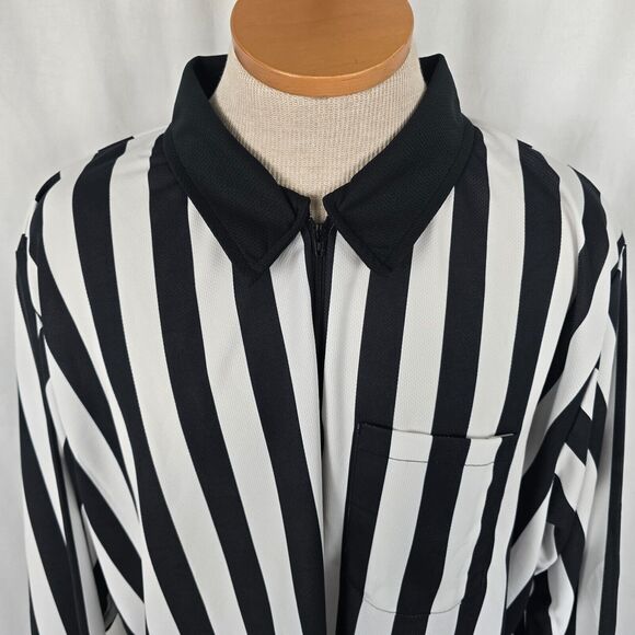 Cliff Keen Athletic Referee Shirt Men's XXL Black White Stripe Long Sleeve Zip - Picture 11 of 15